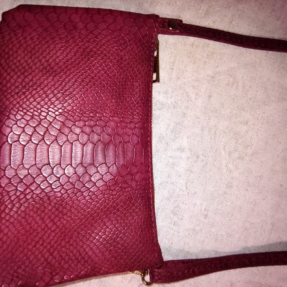 Caroline Hill Leather Burgundy Snake-Embossed Women's Bag